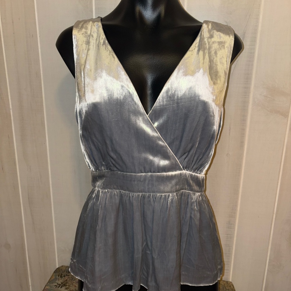 J. Crew Collection Size 2 Silver Velvet Peplum Top
